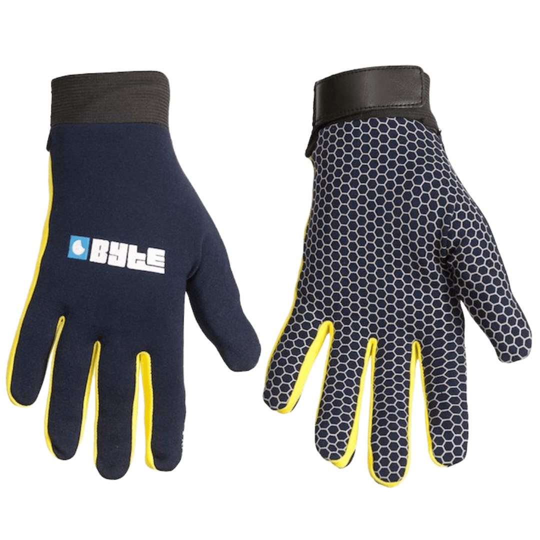 Byte | Byte Skinfit Navy Gloves PAIR | Skinfit Navy Gloves PAIR - Navy/Yellow / 3XSmall | Total Hockey
