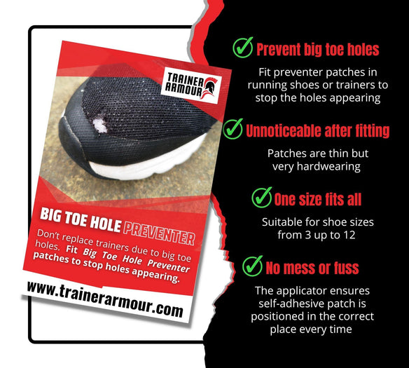 Trainer Armour | Trainer Armour Big Toe Hole Preventer Patches | Big Toe Hole Preventer Patches - One Pack / Black | Total Hockey